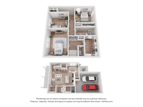 Floor plan for 3 beds, 2.5 baths, 1544 sqft